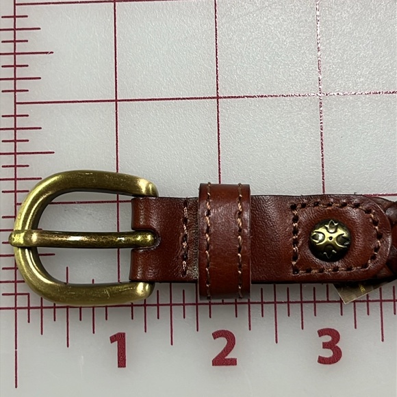 PATRICIA NASH 100% Leather Brass Buckle Link Brown 46" Preppy Office Casual Belt - Picture 2 of 11
